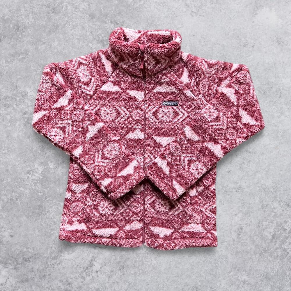 Columbia Pink Burgundy Geometric Fleece Jacket Outdoor - S